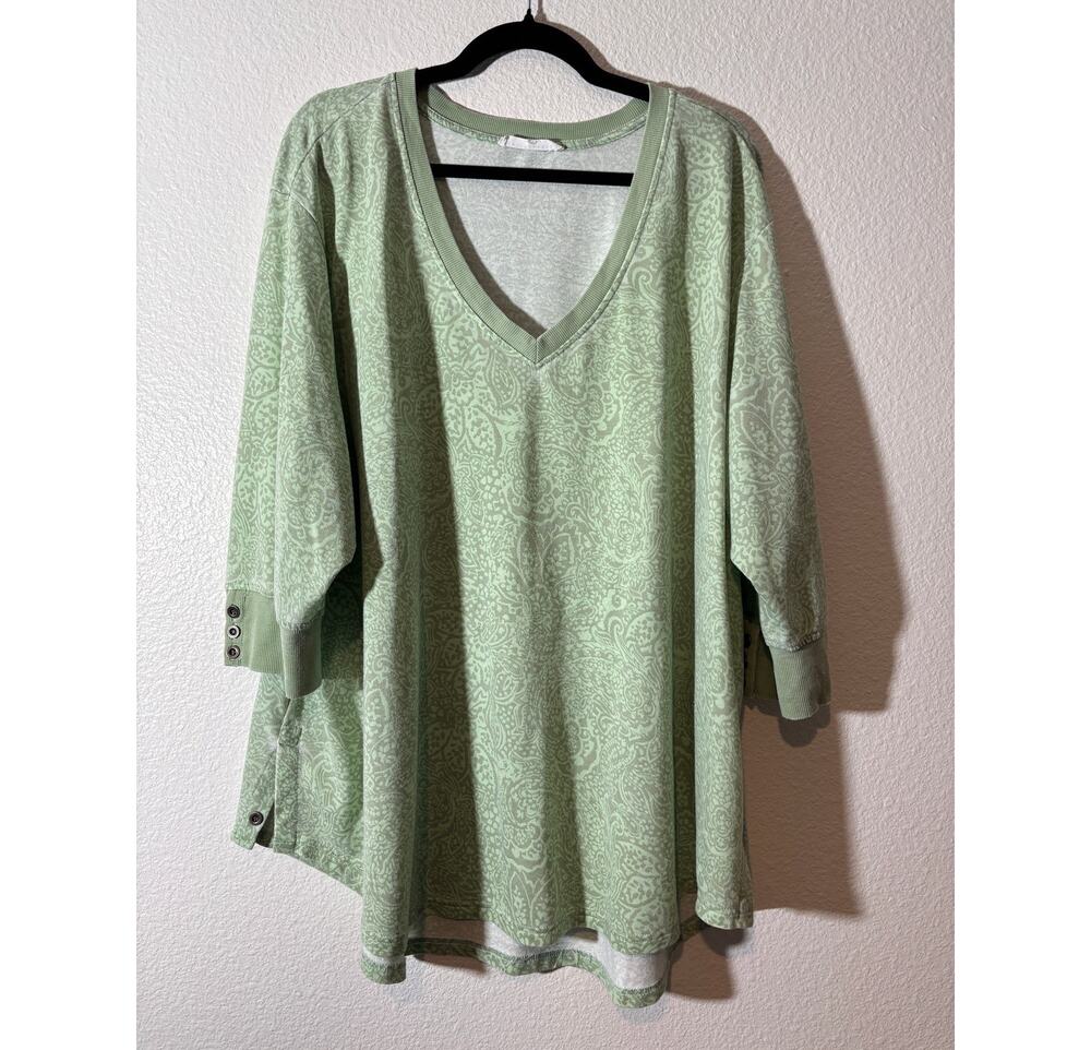 Jane + Delancey Size 3X Green Paisley Floral V-Neck 3/4 Sleeves Comfort Top